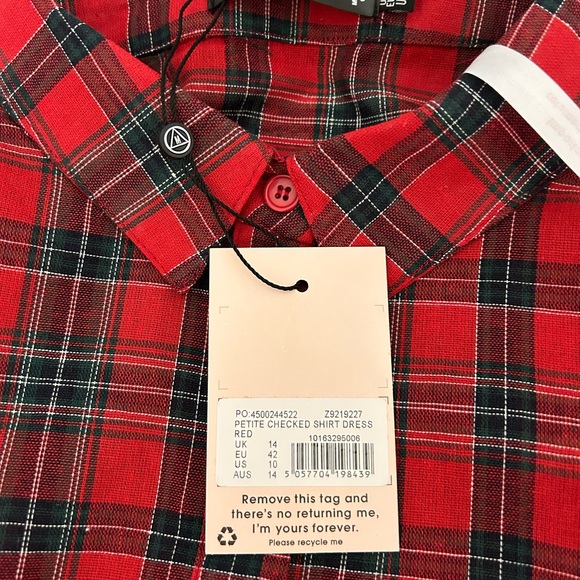 Misguided Red Plaid Petite Button down dress Size 10P - Picture 7 of 10